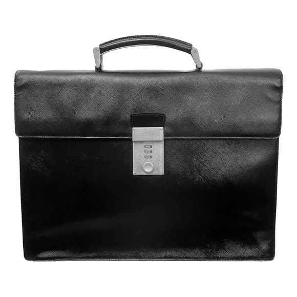Prada black saffiano leather combination lock briefcase business bag - Picture 1 of 10